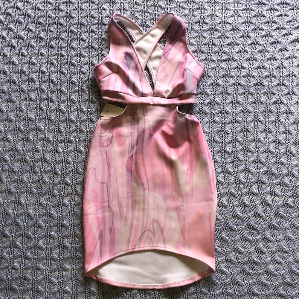 TOBI pink marble bodycon cutout dress
